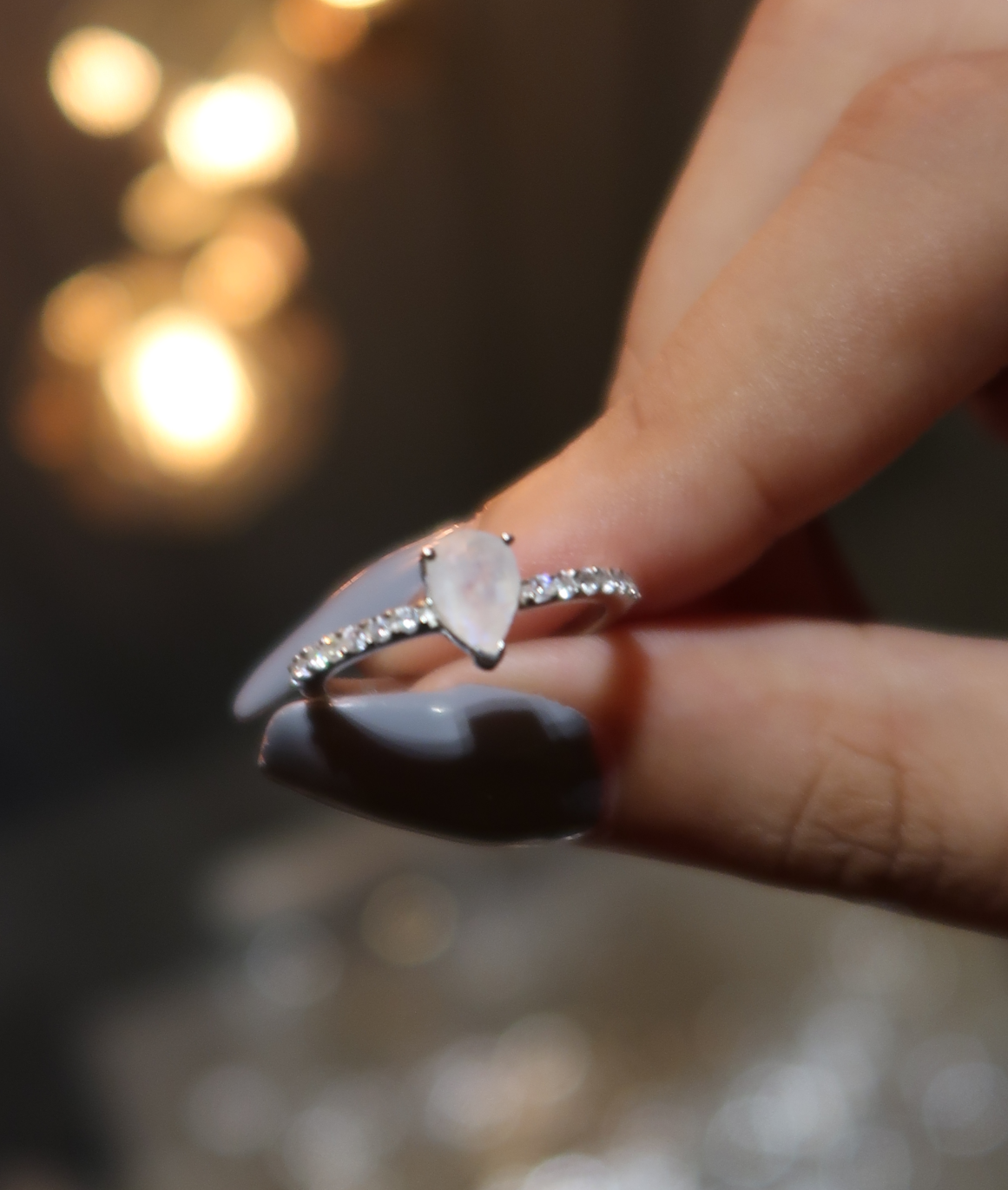 Sparkle Teardrop Ring - Moonstone
