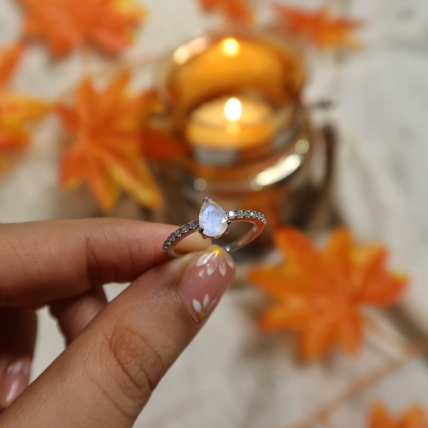 Sparkle Teardrop Ring - Moonstone